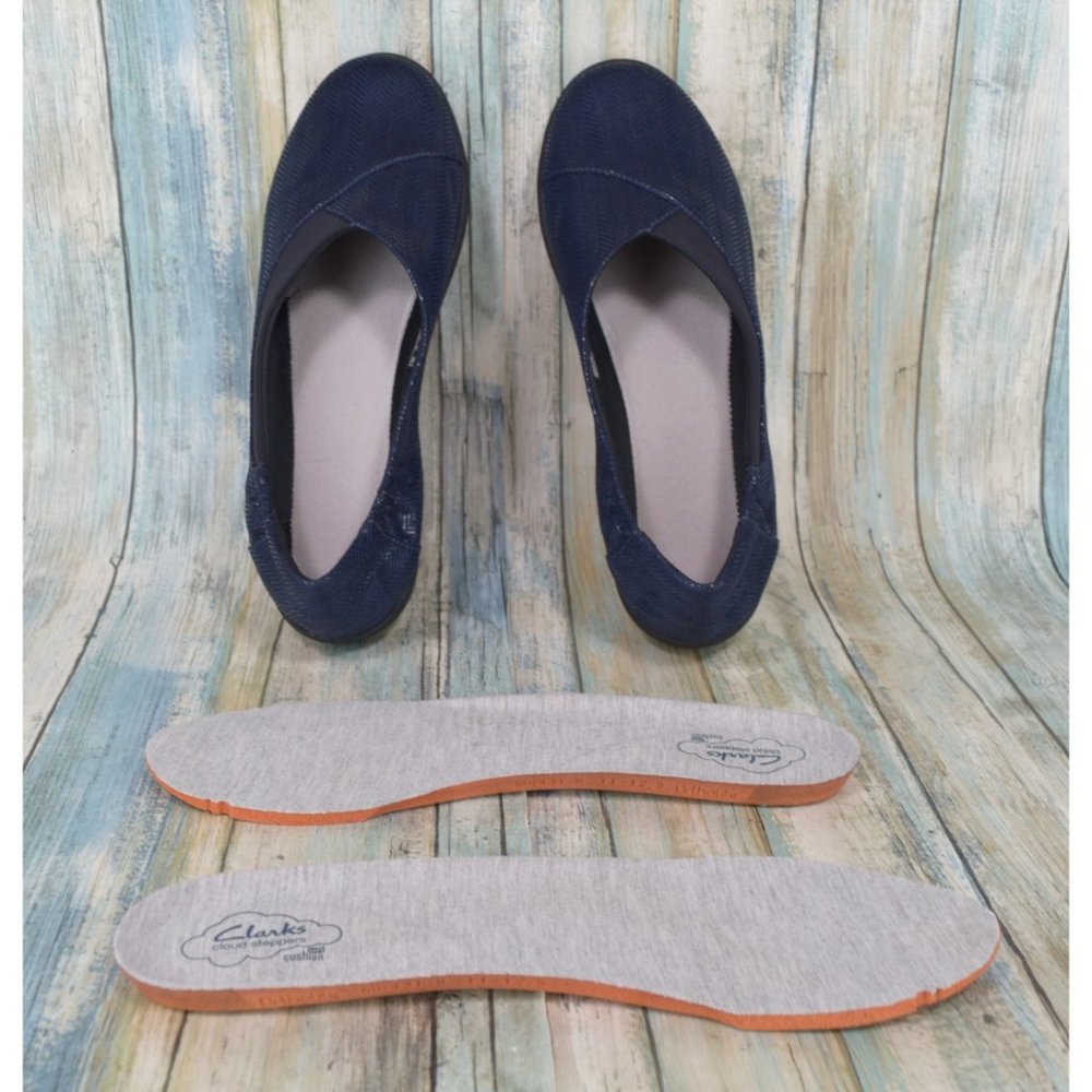 Clarks Sillian Jetay Loafers Size 11 Cloudstepper Flats Navy Blue Herringbone - Picture 7 of 11
